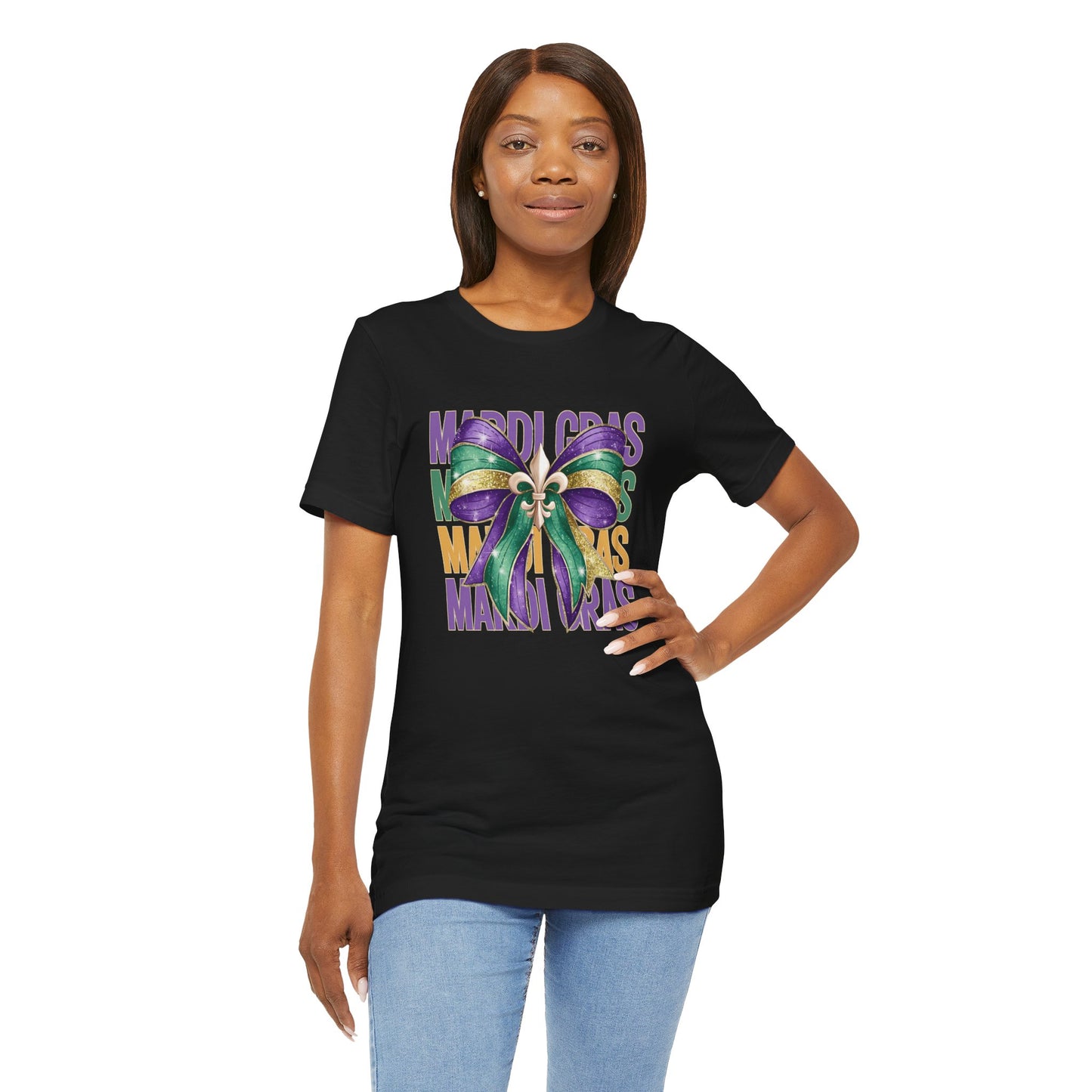 Mardi Gras Celebration Tee - Unisex Jersey Short Sleeve with Festive Bow Design